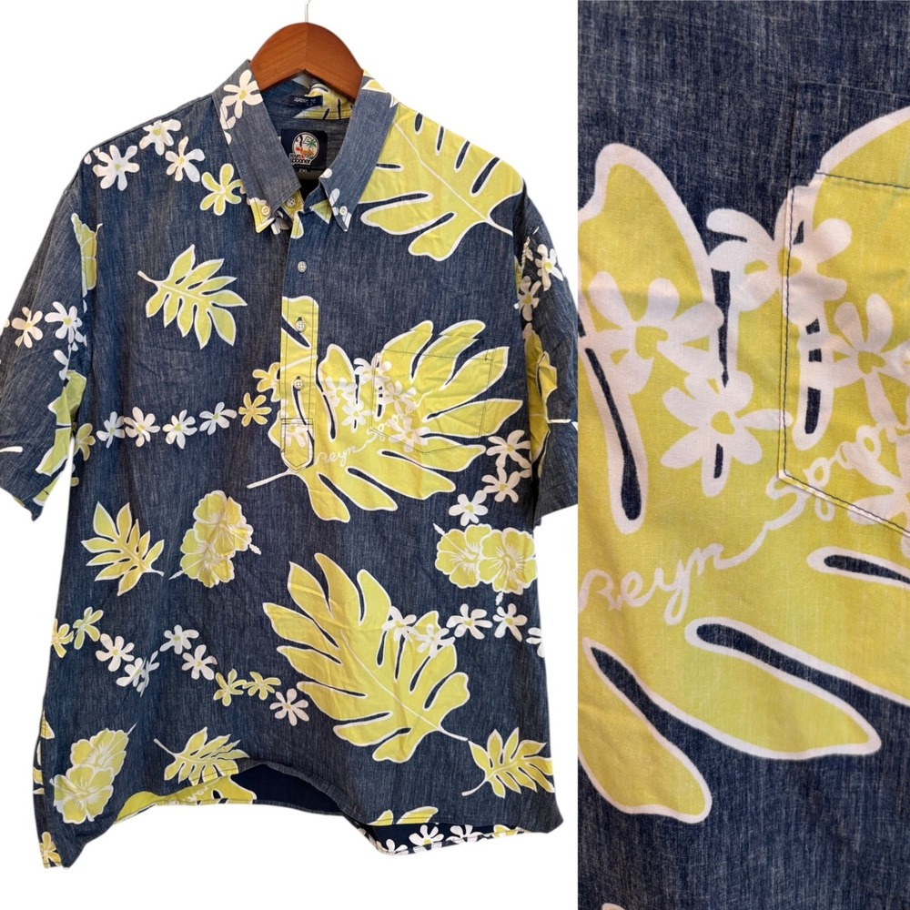 Reyn Spooner Old School Reyn's Monstera Pullover 1/4 Button Aloha Shirt - XXL - Picture 2 of 9